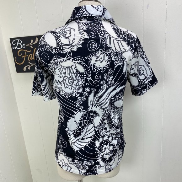 Vintage Black & White Floral Paisley V-Neck Shirt - Picture 7 of 7